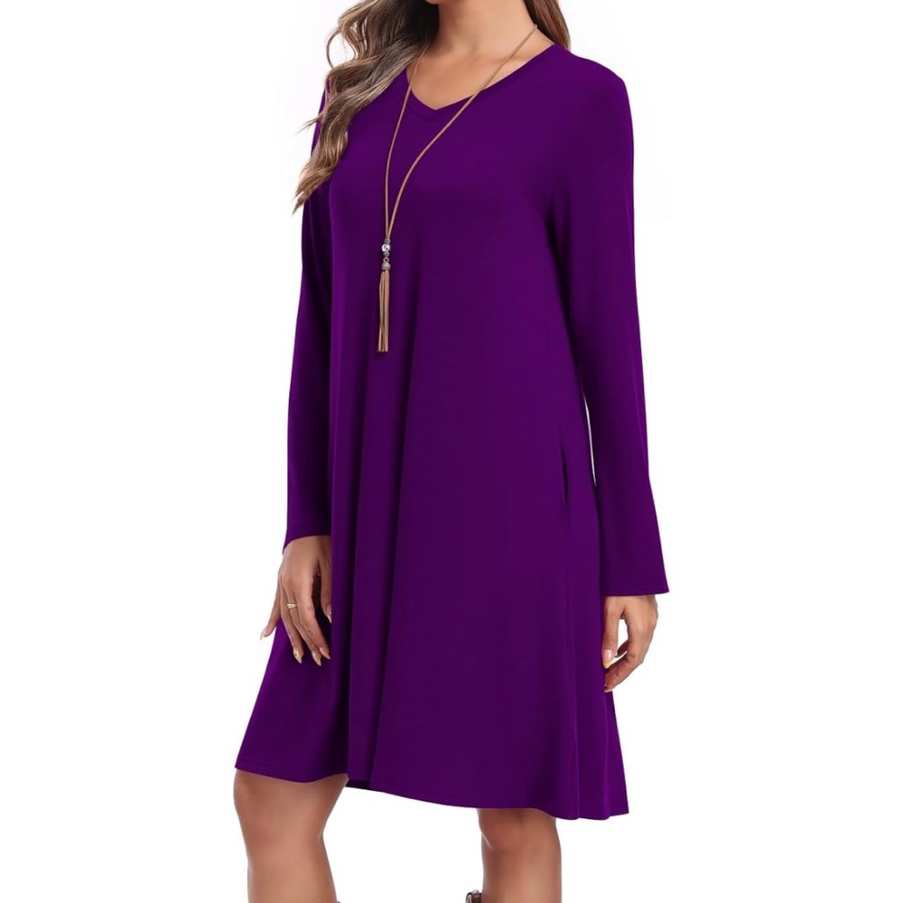Purple Long Sleeve T Shirt Dress